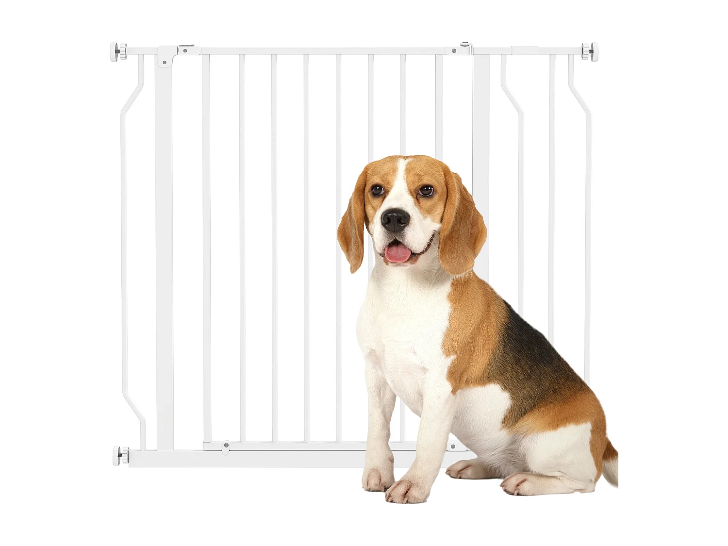 Barrière de sécurité animaux - longueur réglable dim. 75-95 cm - porte double verrouillage, ouverture double sens -sans perçage - acier ABS blanc