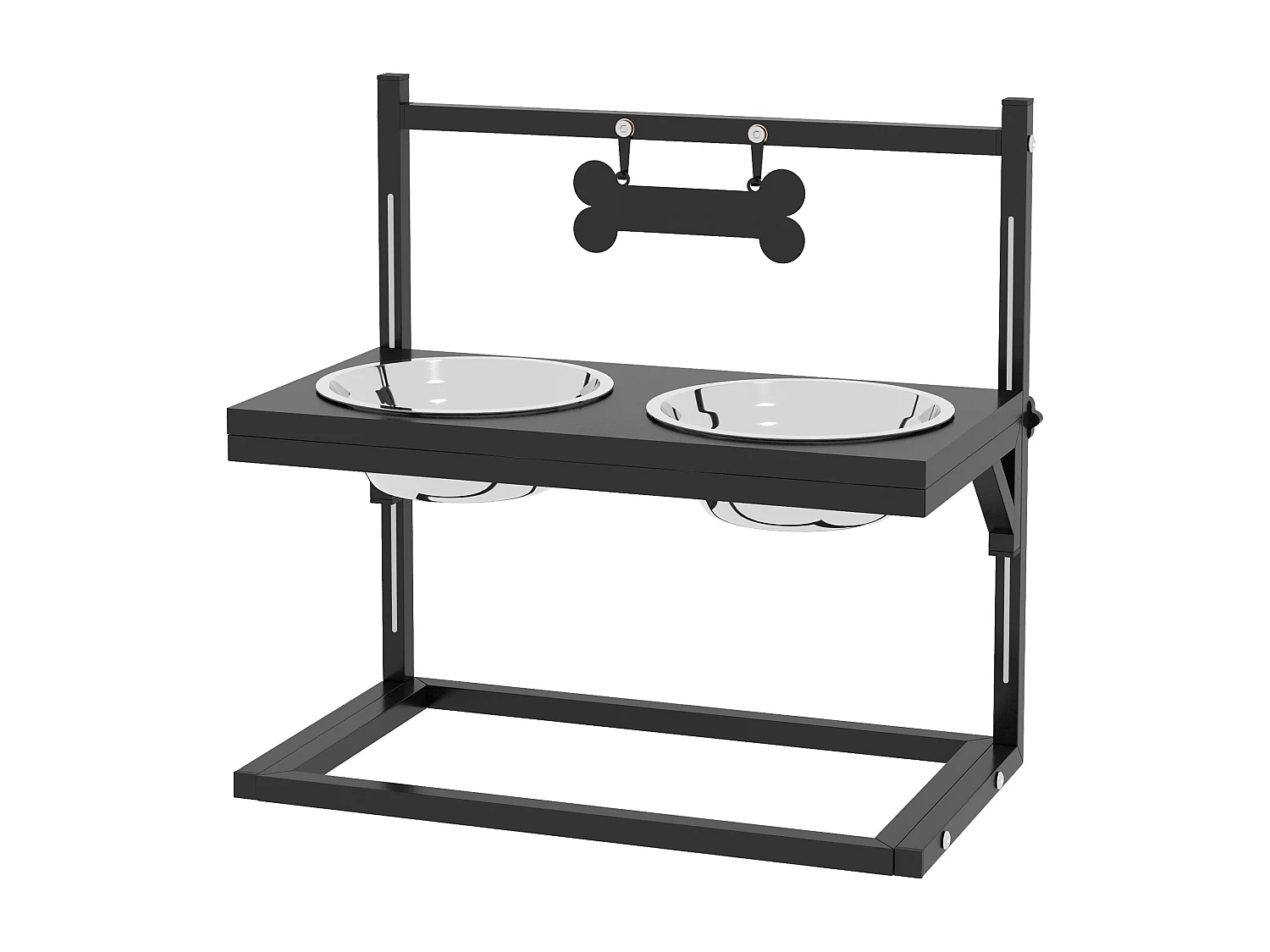 Gamelle double chien porte-gamelles surélevé hauteur réglable 2 gamelles acier inox. incluses métal noir
