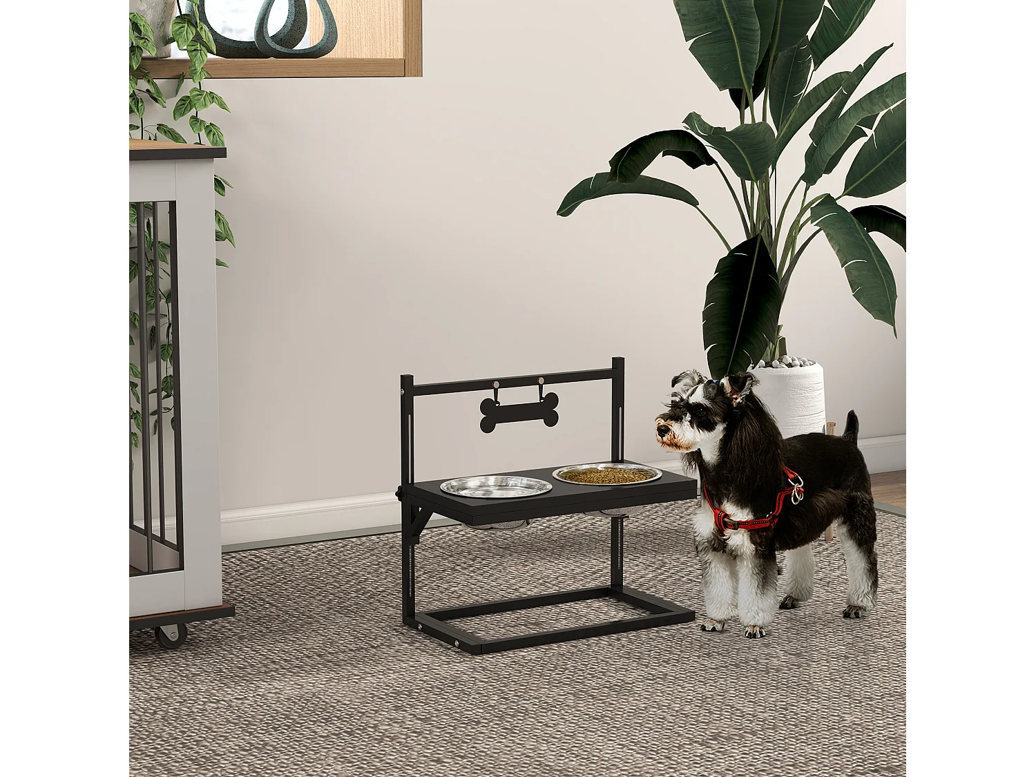 Gamelle double chien porte-gamelles surélevé hauteur réglable 2 gamelles acier inox. incluses métal noir