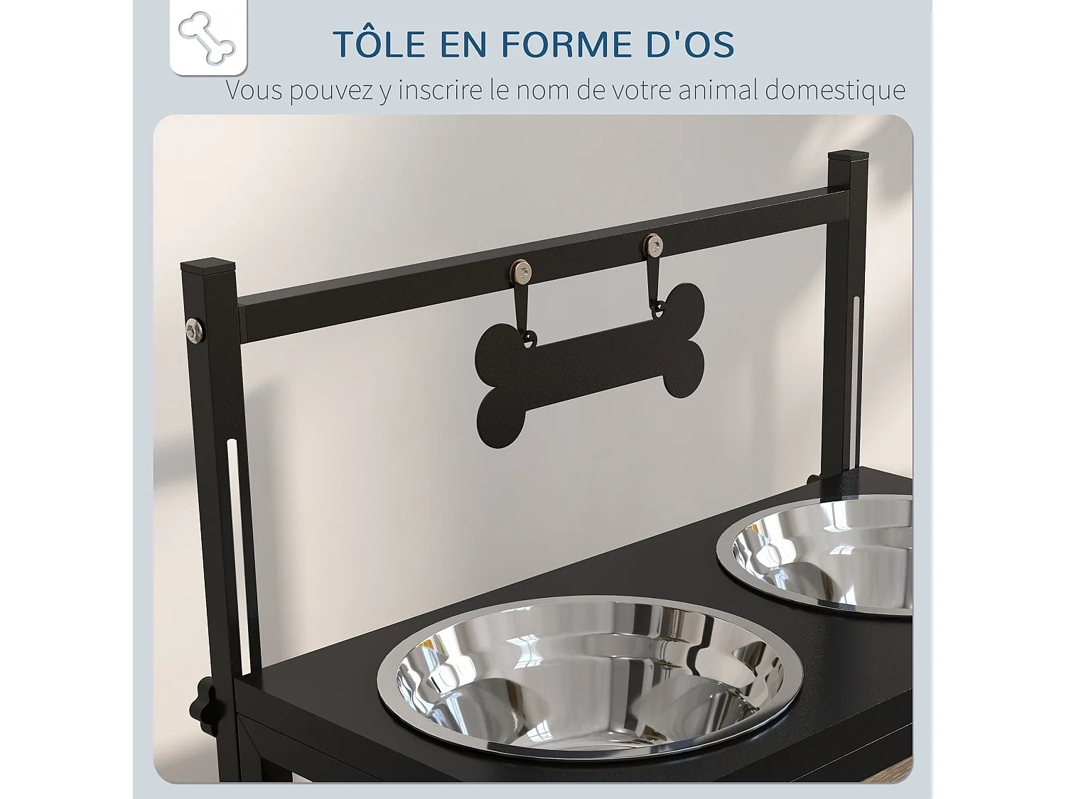 Gamelle double chien porte-gamelles surélevé hauteur réglable 2 gamelles acier inox. incluses métal noir