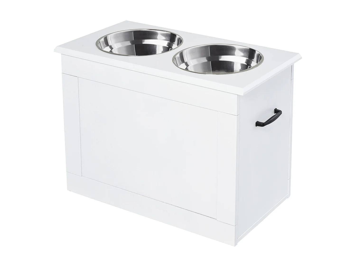 Porte-gamelles surélevé 2 gamelles avec coffre blanc