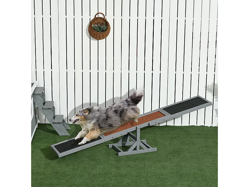 Agility sport pour chien bascule - bascule pour chien - équipement entrainement chien - bois sapin pré-huilé feutre bitumé antidérapant brique gris
