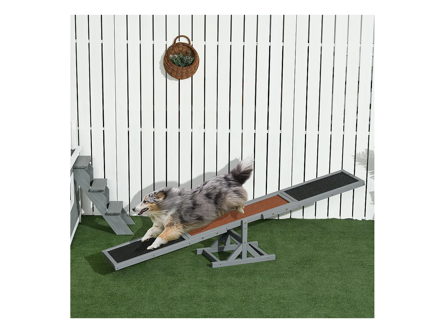Agility sport pour chien bascule - bascule pour chien - équipement entrainement chien - bois sapin pré-huilé feutre bitumé antidérapant brique gris