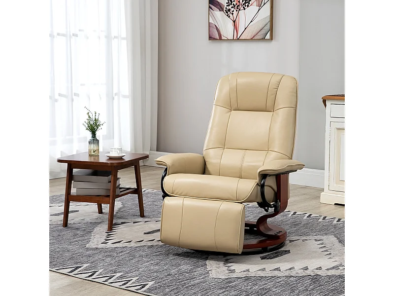 Fauteuil relax inclinable repose-pied réglable pivotant 360° bois synthétique crème
