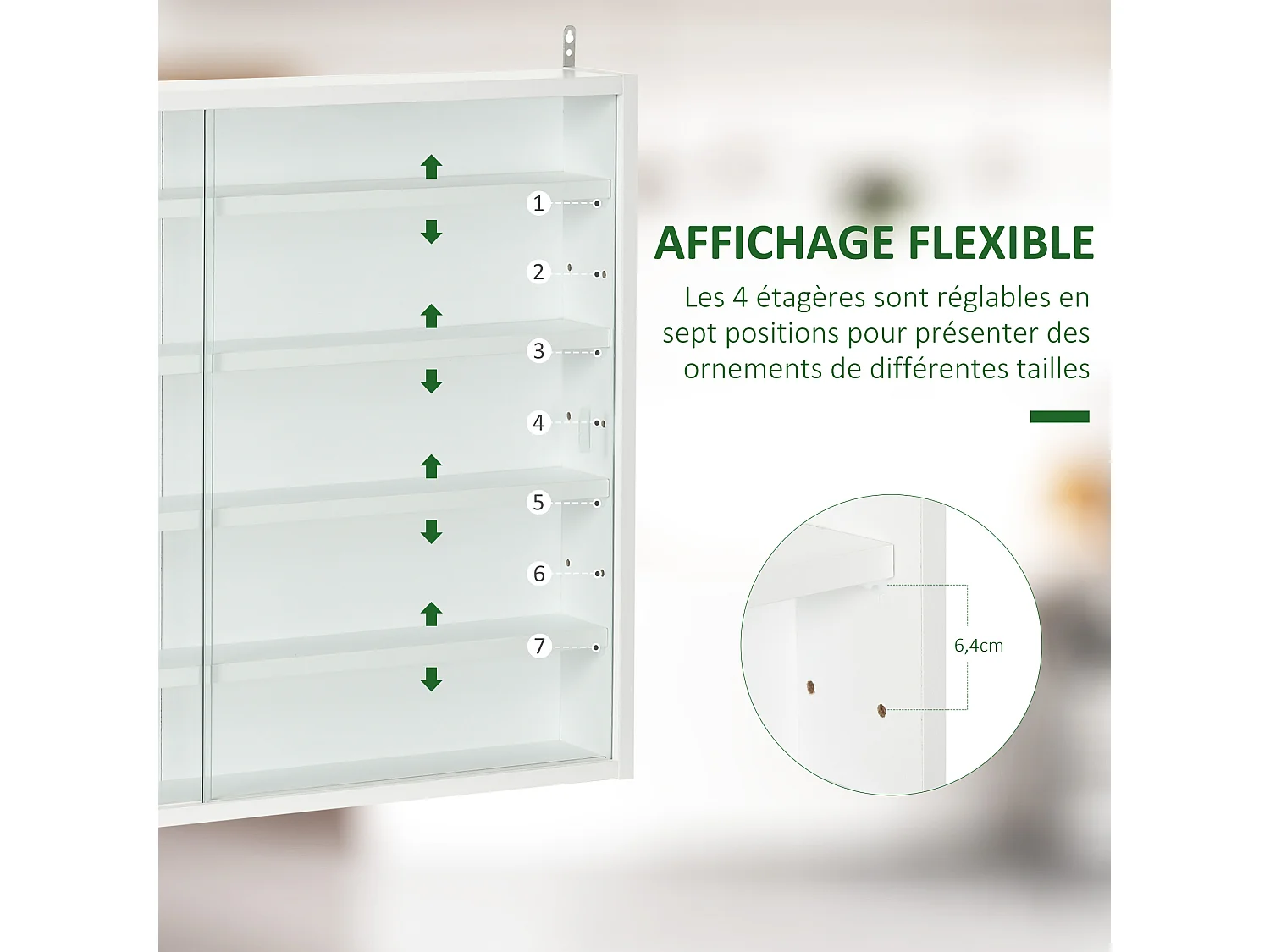 Vitrine murale étagère - 5 étagères réglables - 2 portes coulissantes verre - panneaux blanc