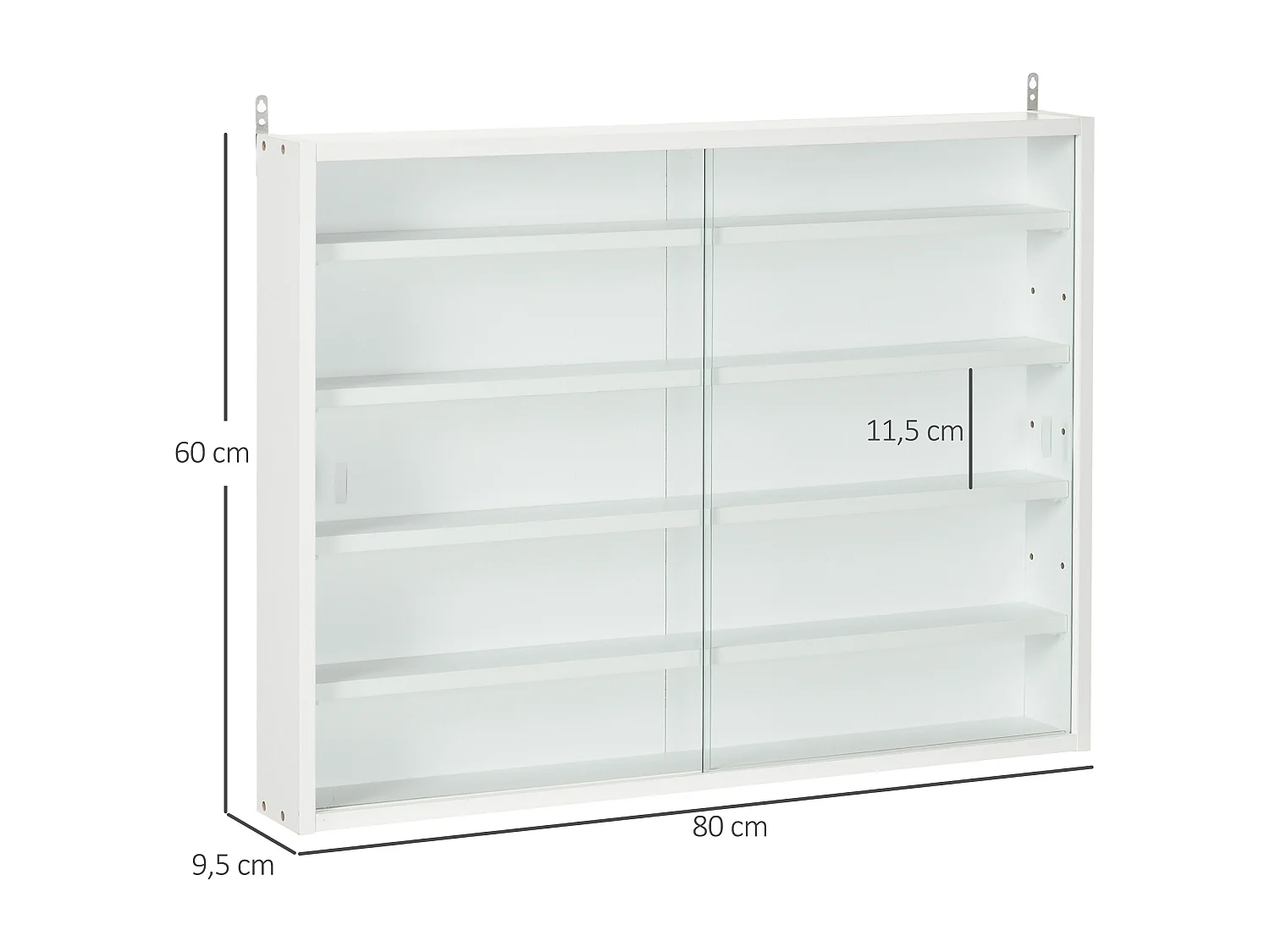 Vitrine murale étagère - 5 étagères réglables - 2 portes coulissantes verre - panneaux blanc
