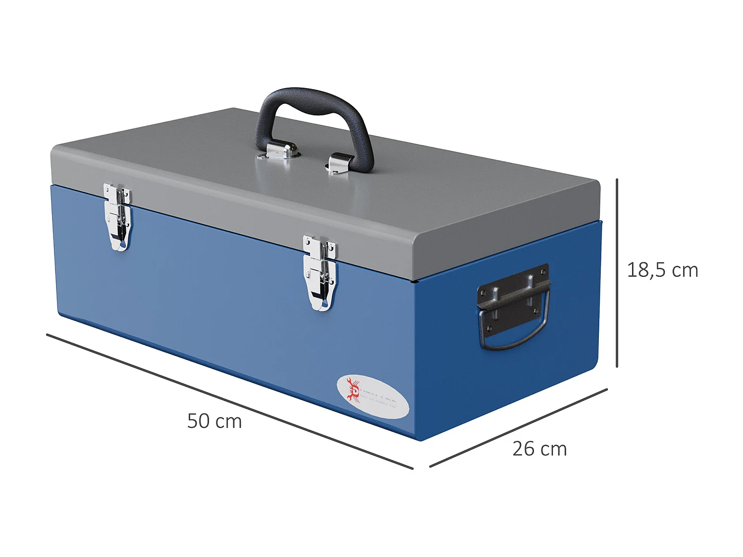 Boite à outils métallique - caisse à outils - verrouillable - tapis EVA poignées tôle acier gris bleu