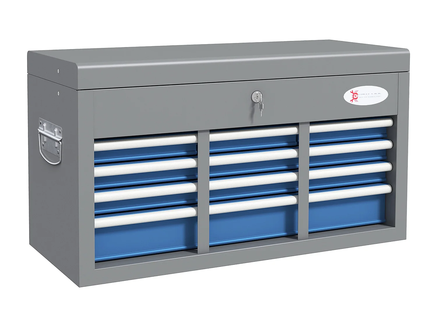 Boite à outils métallique caisse à outils - 6 tiroirs + plateau verrouillables - tapis EVA poignées tôle acier gris bleu