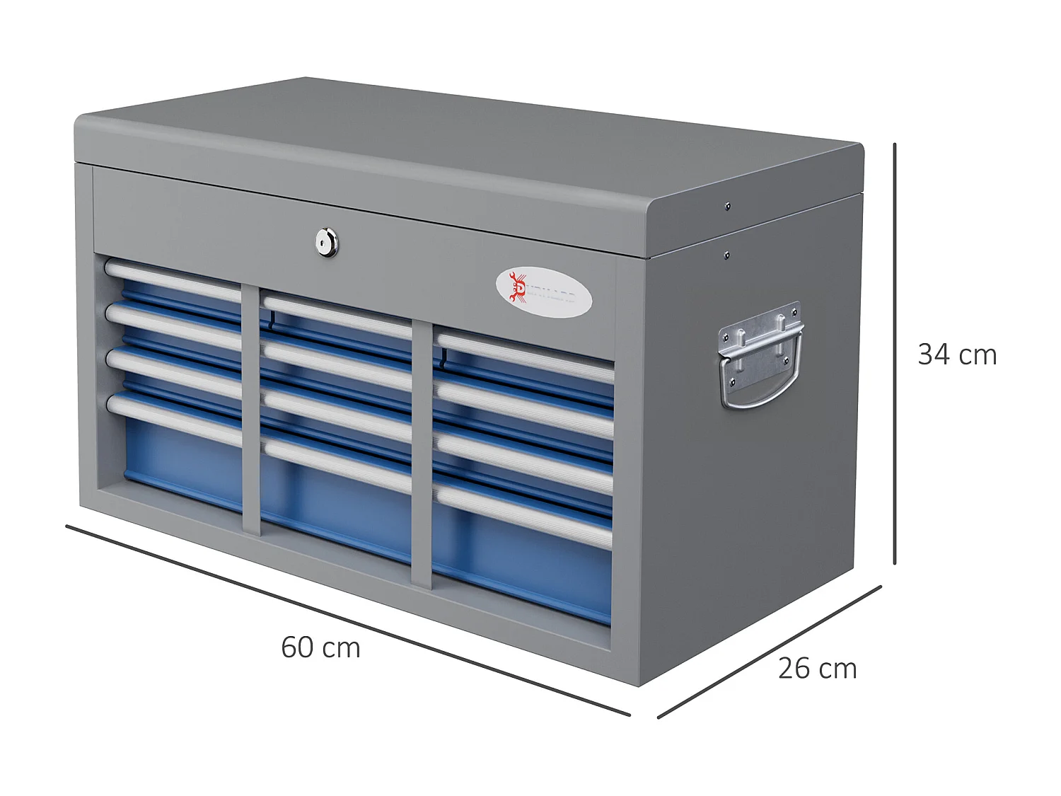 Boite à outils métallique caisse à outils - 6 tiroirs + plateau verrouillables - tapis EVA poignées tôle acier gris bleu