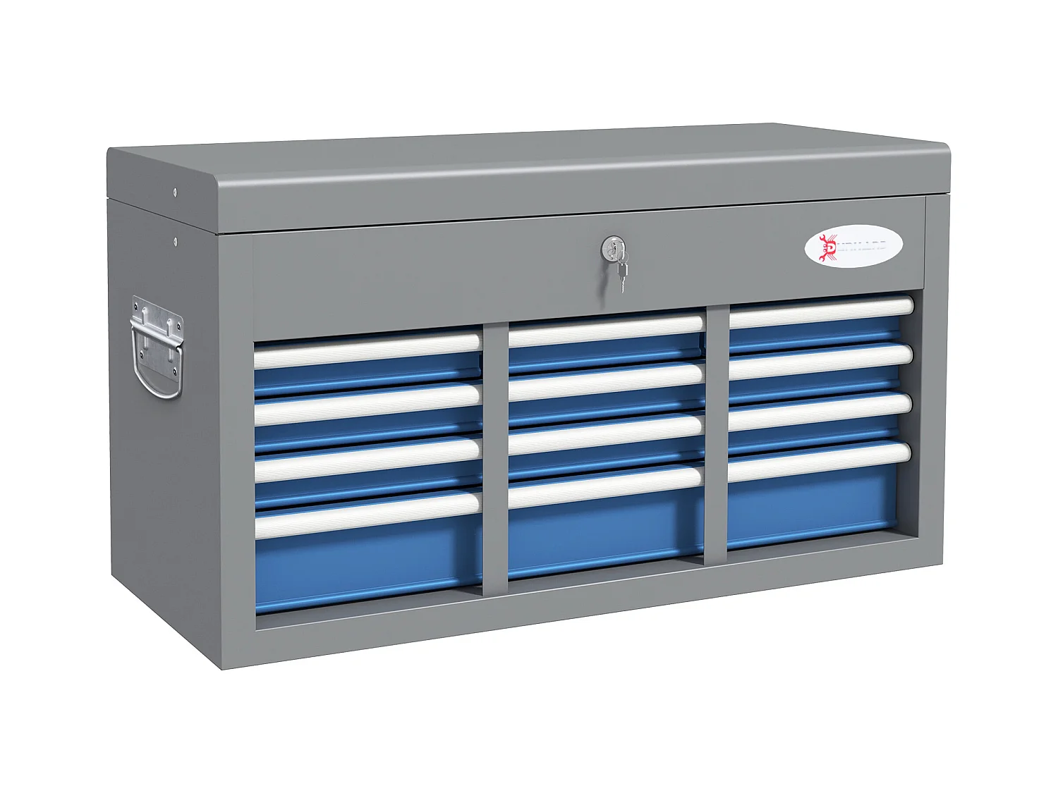 Boite à outils métallique caisse à outils - 6 tiroirs + plateau verrouillables - tapis EVA poignées tôle acier gris bleu