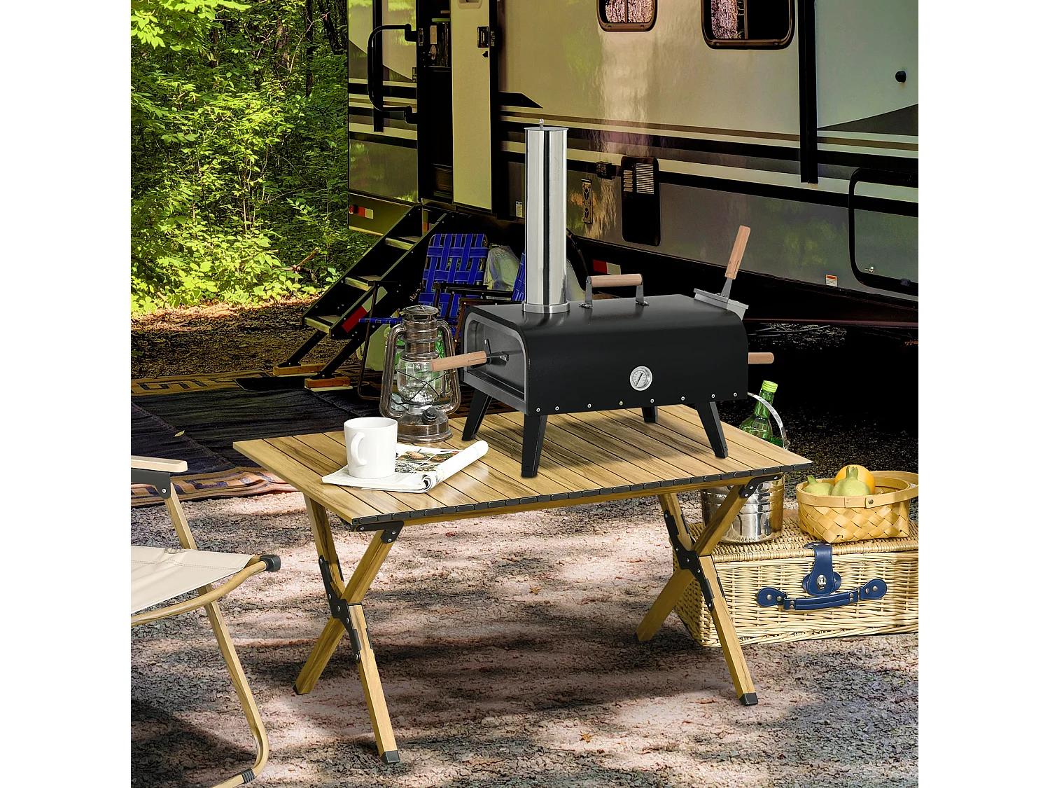 Four à pizza extérieur feu de bois - pelle à pizza, pierre réfractaire Ø 30 cm inclus