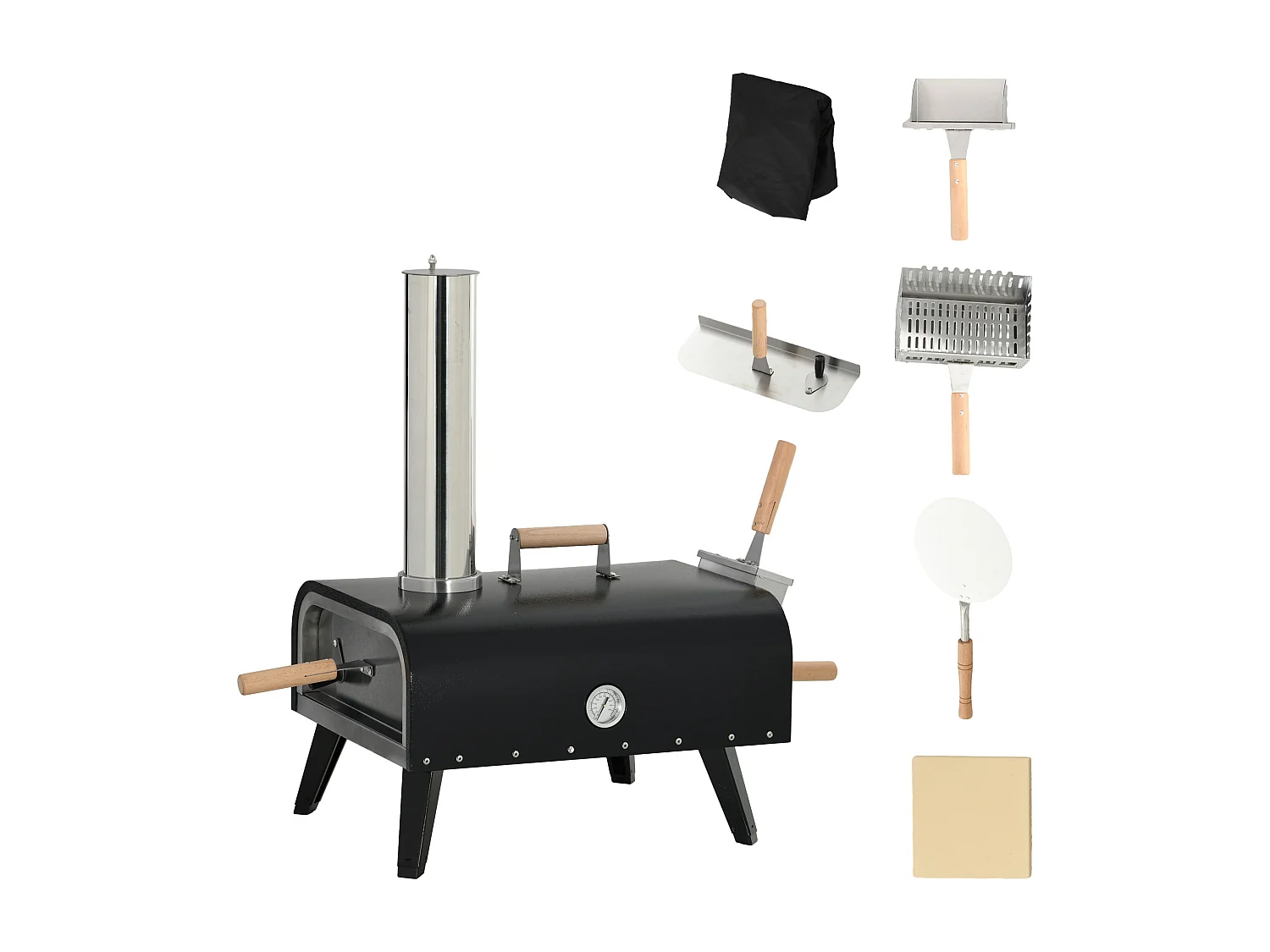 Four à pizza extérieur feu de bois - pelle à pizza, pierre réfractaire Ø 30 cm inclus