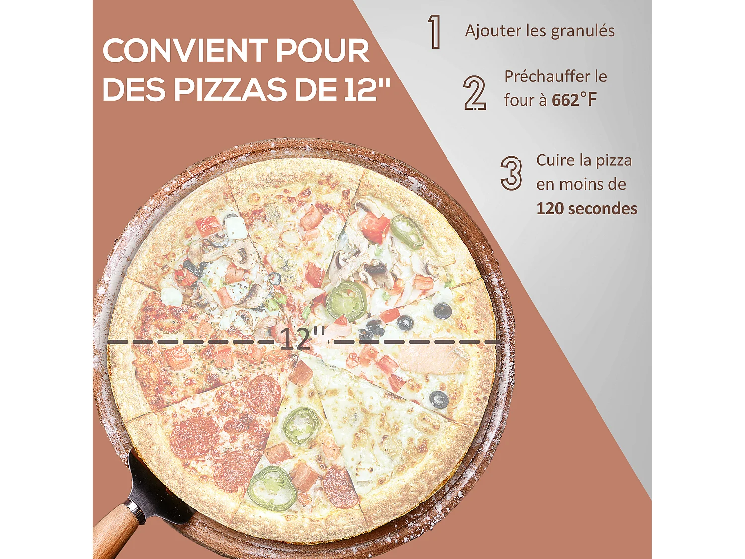 Four à pizza extérieur feu de bois - pelle à pizza, pierre réfractaire Ø 30 cm inclus