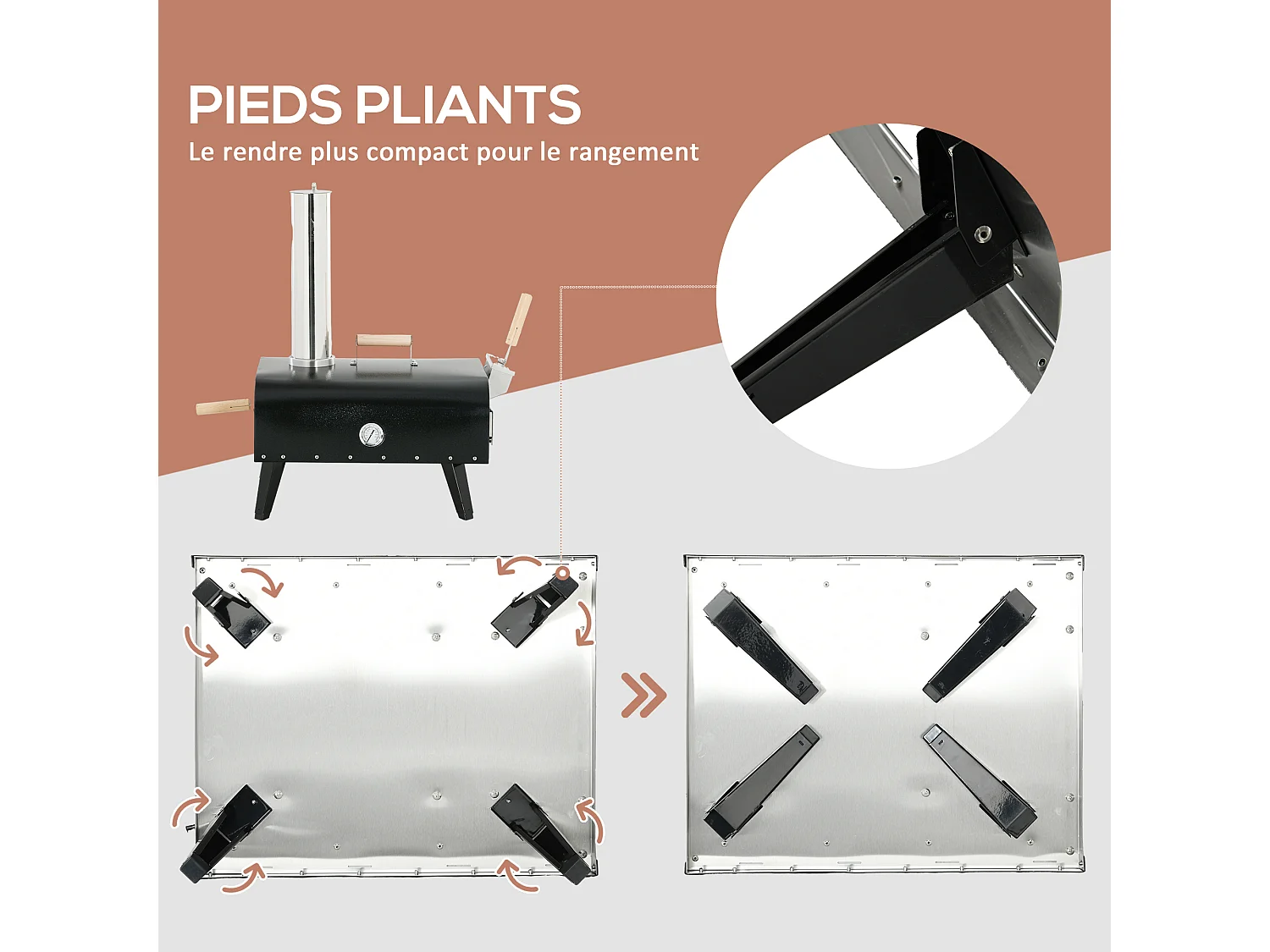 Four à pizza extérieur feu de bois - pelle à pizza, pierre réfractaire Ø 30 cm inclus