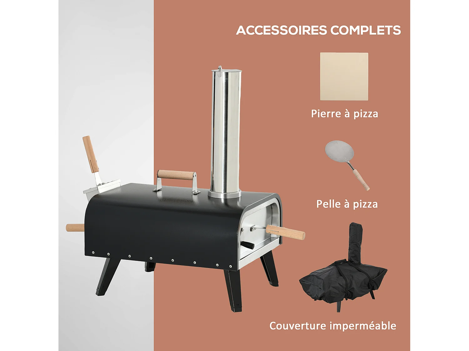 Four à pizza extérieur feu de bois - pelle à pizza, pierre réfractaire Ø 30 cm inclus