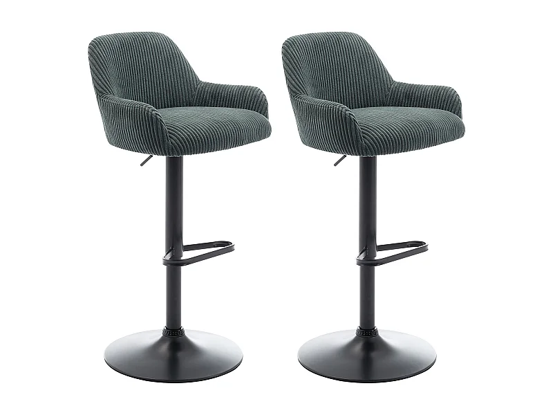 Set de 2 taburetes de pana y metal negro - Altura ajustable - Verde - LILIYA