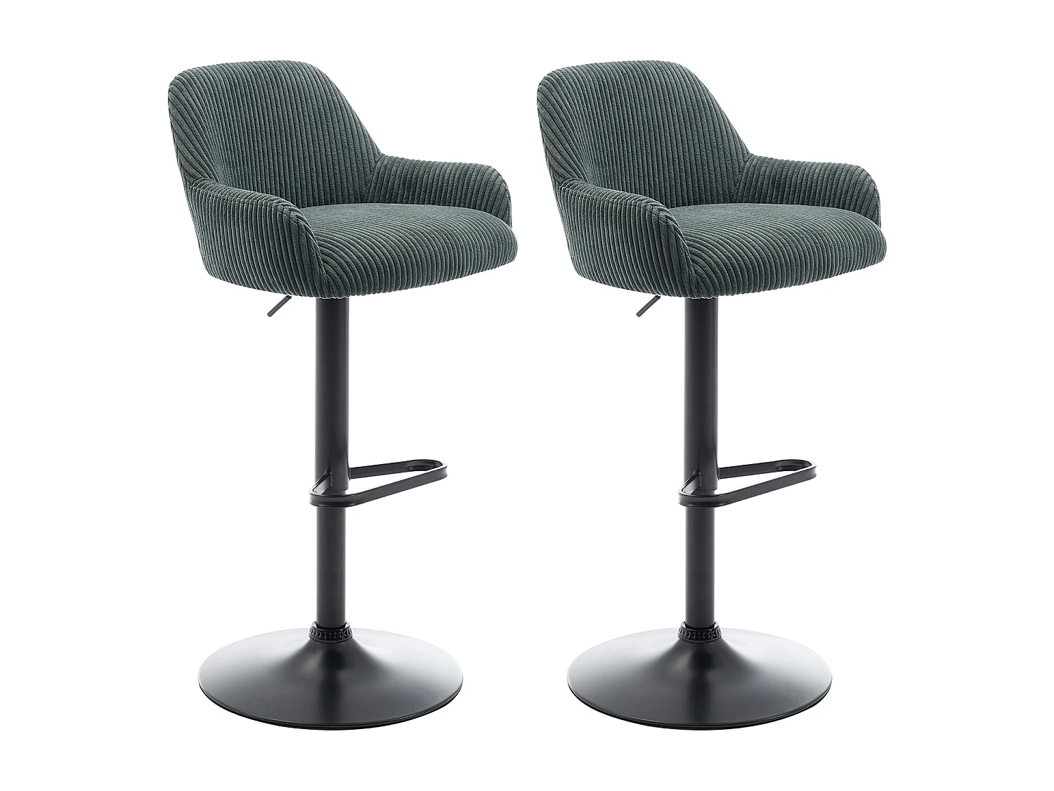 Barhocker 2er-Set höhenverstellbar - Cord & schwarzes Metall - Grün - LILIYA