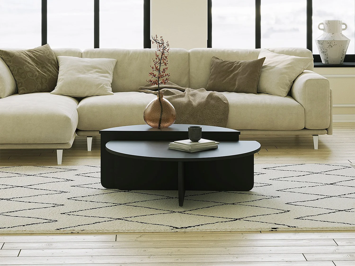 Lot de 2 tables basses - Noir - ALOEVA