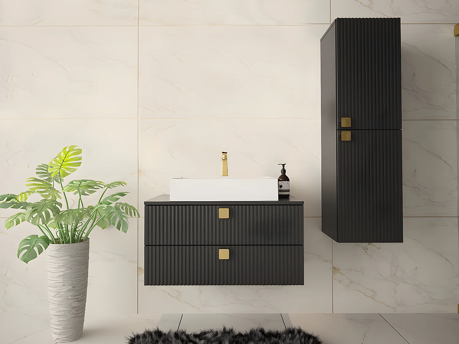 Mueble de baño de pared Orlvera 100, Negro, Montada en la pared, Número de puertas: 2,