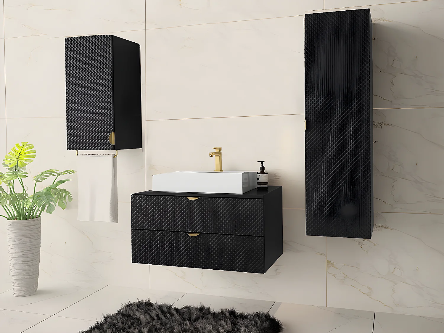 Mueble de baño de pared Fenenou 102, Negro, Montada en la pared, Número de puertas: 1,