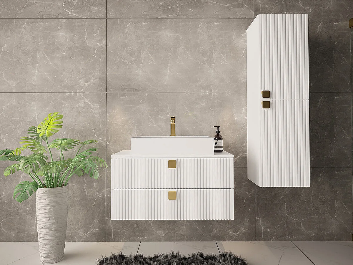 Mueble de baño de pared Orlvera 100, Blanco, Montada en la pared, Número de puertas: 2,