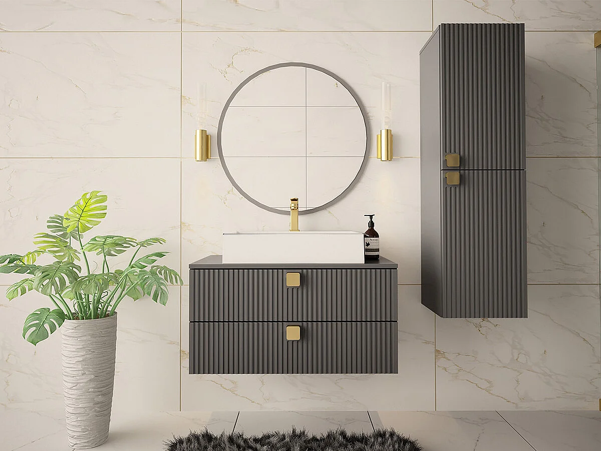 Mueble de baño de pared Orlvera 100, Gris, Montada en la pared, Número de puertas: 2,