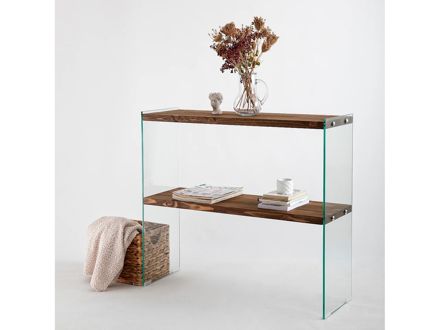 Consola Venedik color madera color nogal cristal temlado