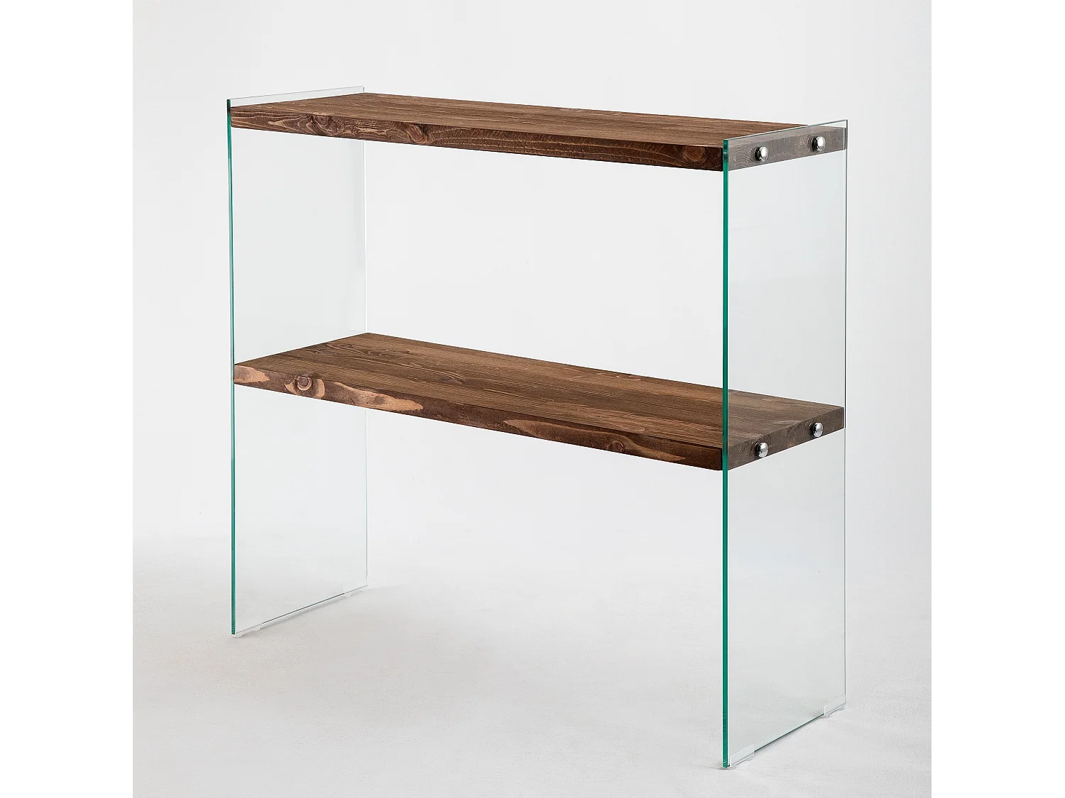 Console Translucens L90cm Verre trempé Transparent et Bois Massif foncé
