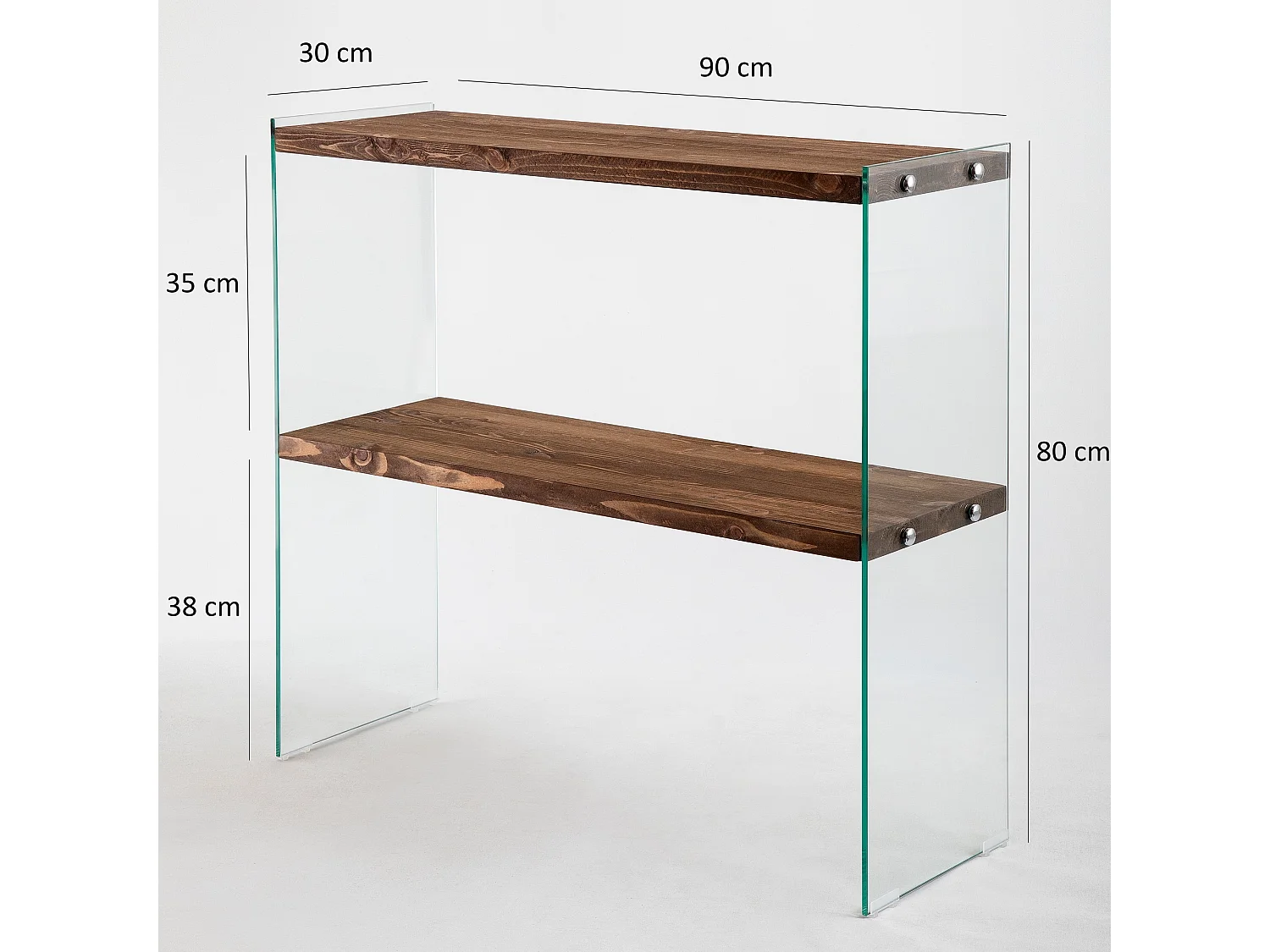 Console Translucens L90cm Verre trempé Transparent et Bois Massif foncé