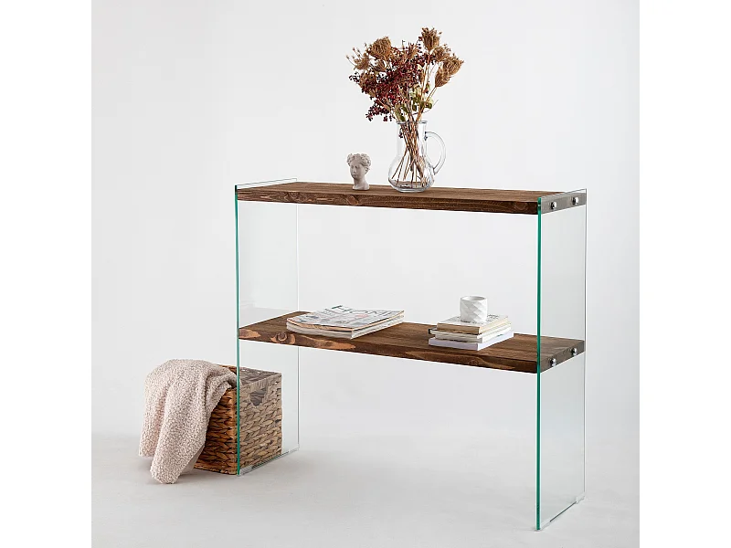 Consola Venedik color madera color nogal cristal temlado