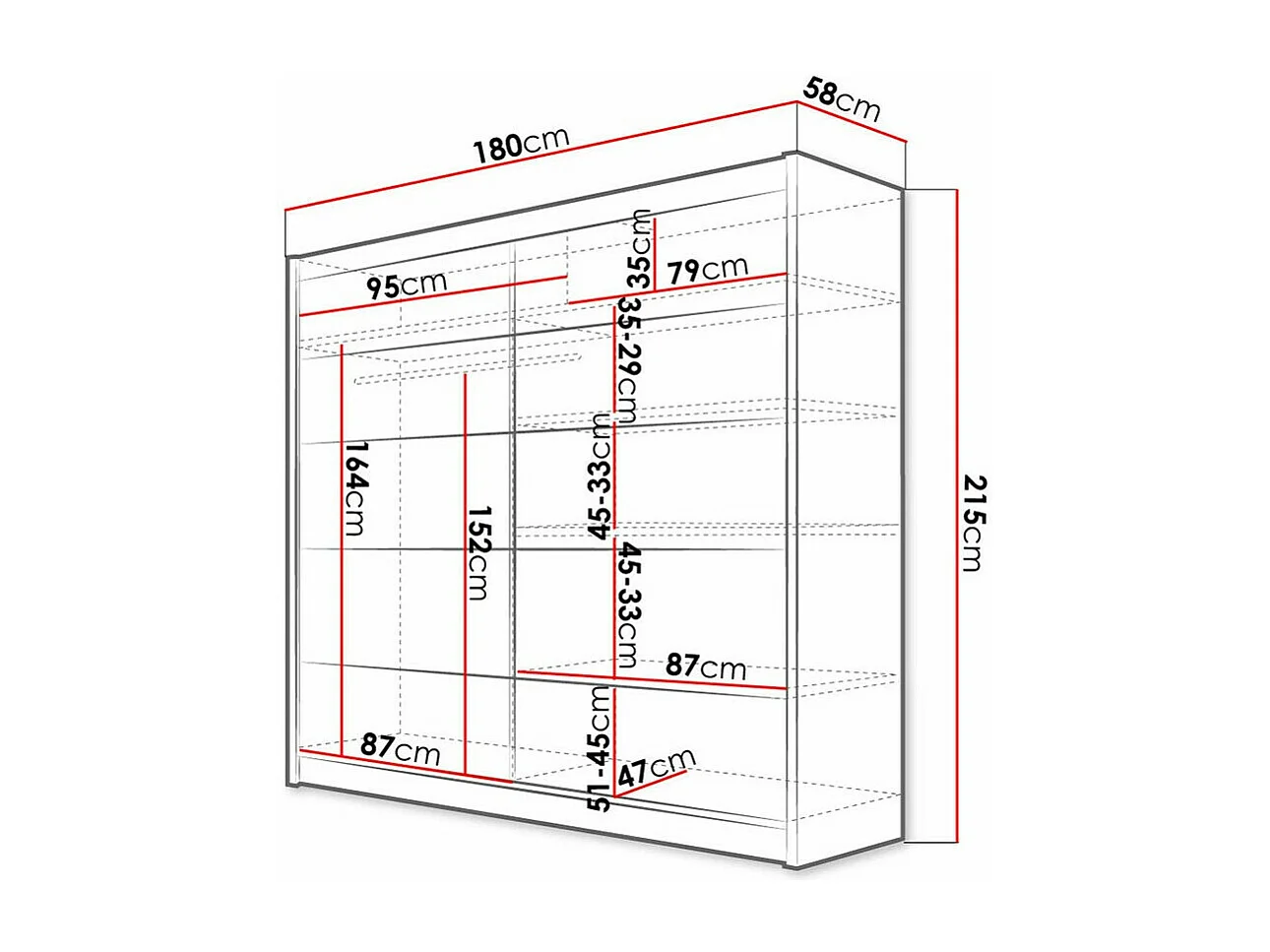 Armoire Closico 153, Blanc, 215x180x58cm, Portes d'armoire: Coulissantes