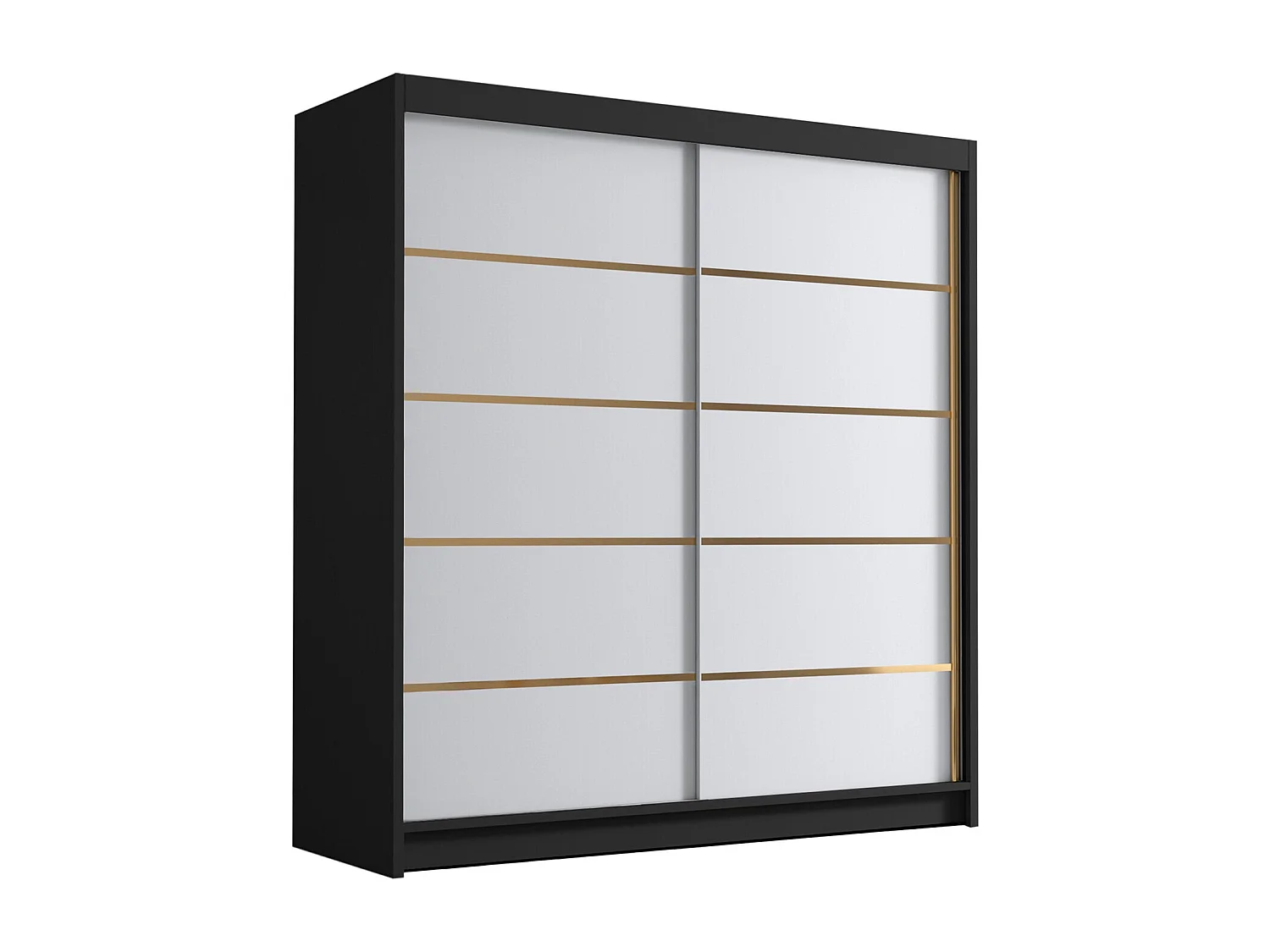 Armoire Closico 186, Blanc|Noir, 215x180x58cm, Portes d'armoire: Coulissantes