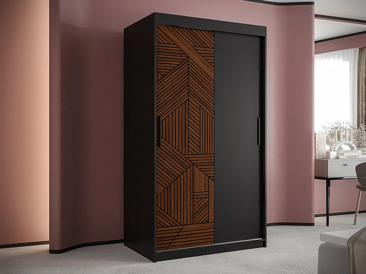 Armoire Hartford 464, Noir|Noyer, 200x100x62cm, Portes d'armoire: Coulissantes