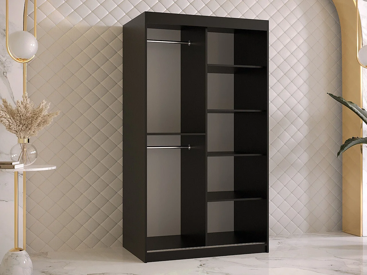 Armario Hartford 464, Nogal|Negro, 200x100x62cm, Puertas de armario: Correderas