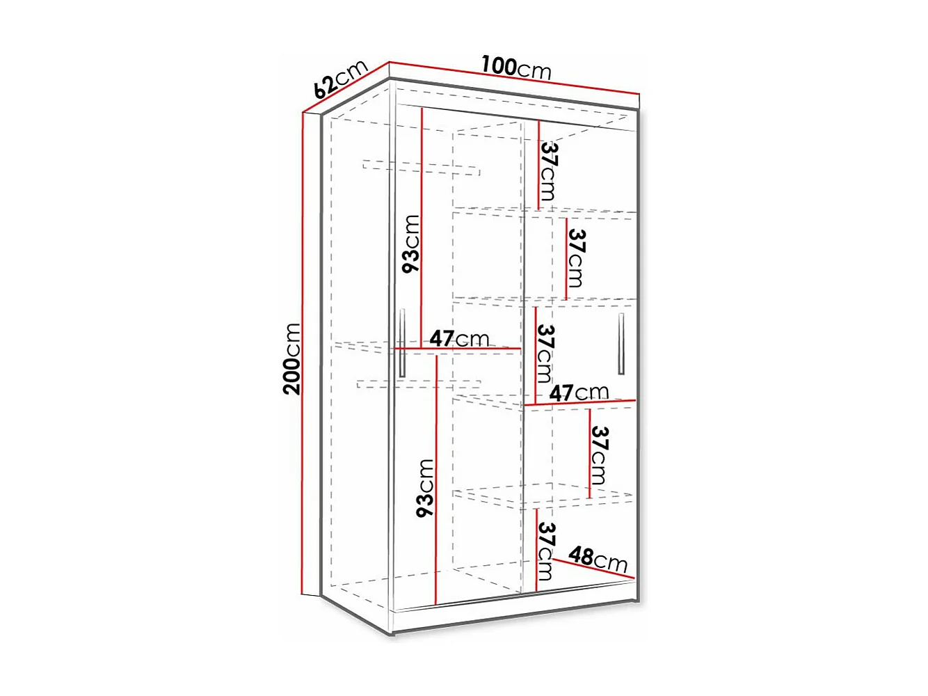Armario Hartford 464, Nogal|Negro, 200x100x62cm, Puertas de armario: Correderas