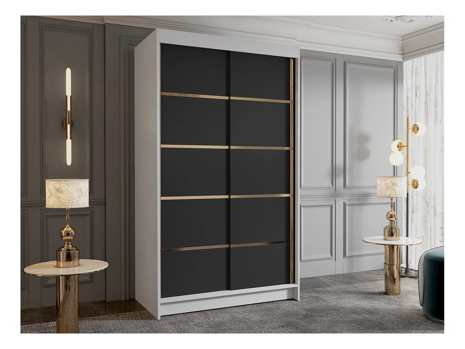 Armario Closico 189, Negro|Blanco, 200x100x58cm, Puertas de armario: Correderas
