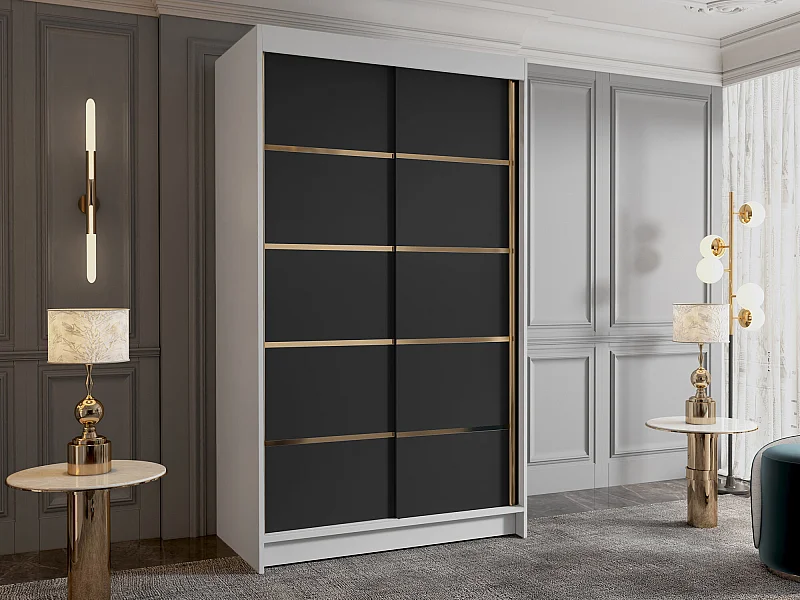 Armoire Closico 189, Noir|Blanc, 200x100x58cm, Portes d'armoire: Coulissantes