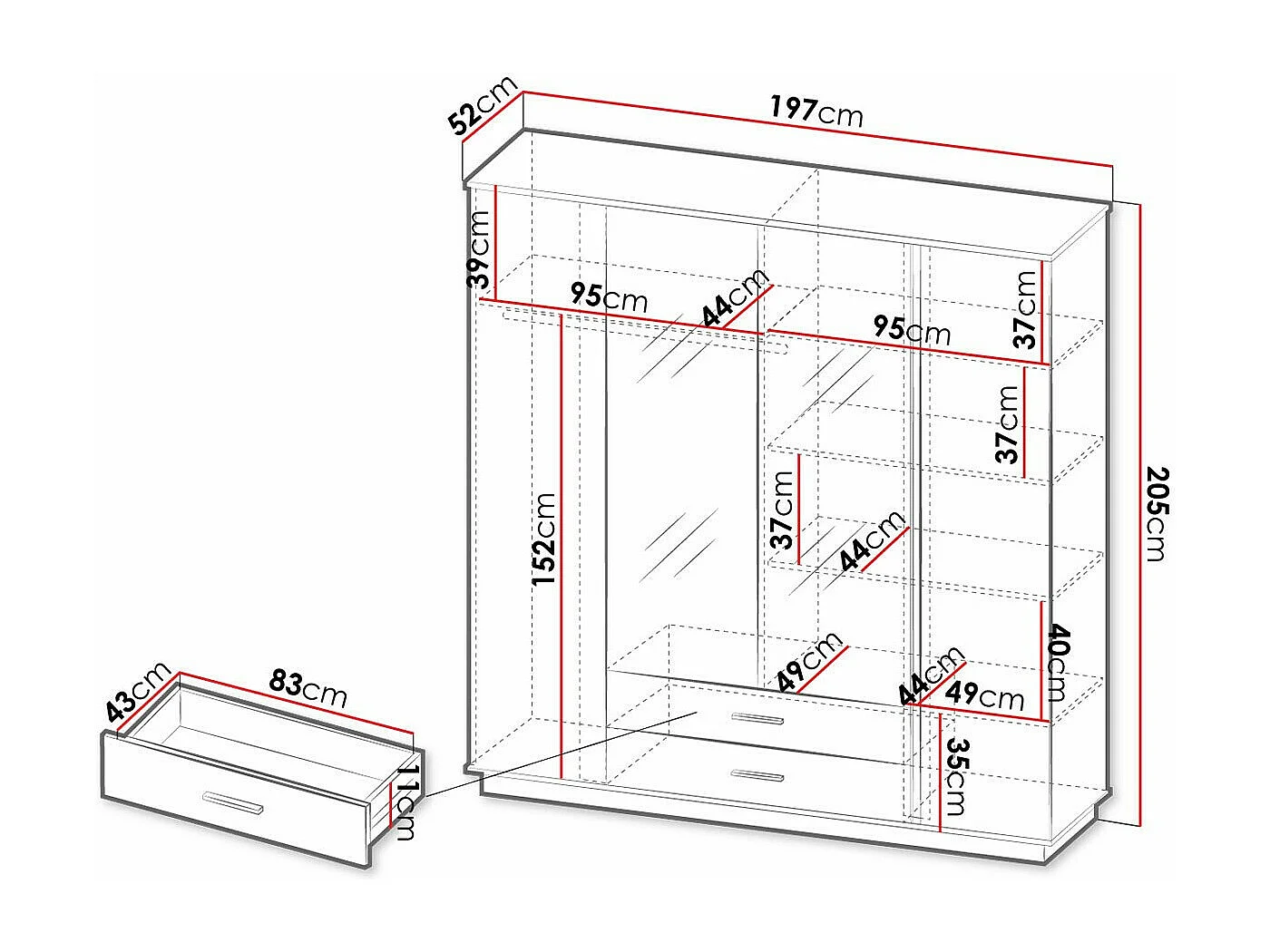 Roupeiro Ogden J121, 205x197x52cm