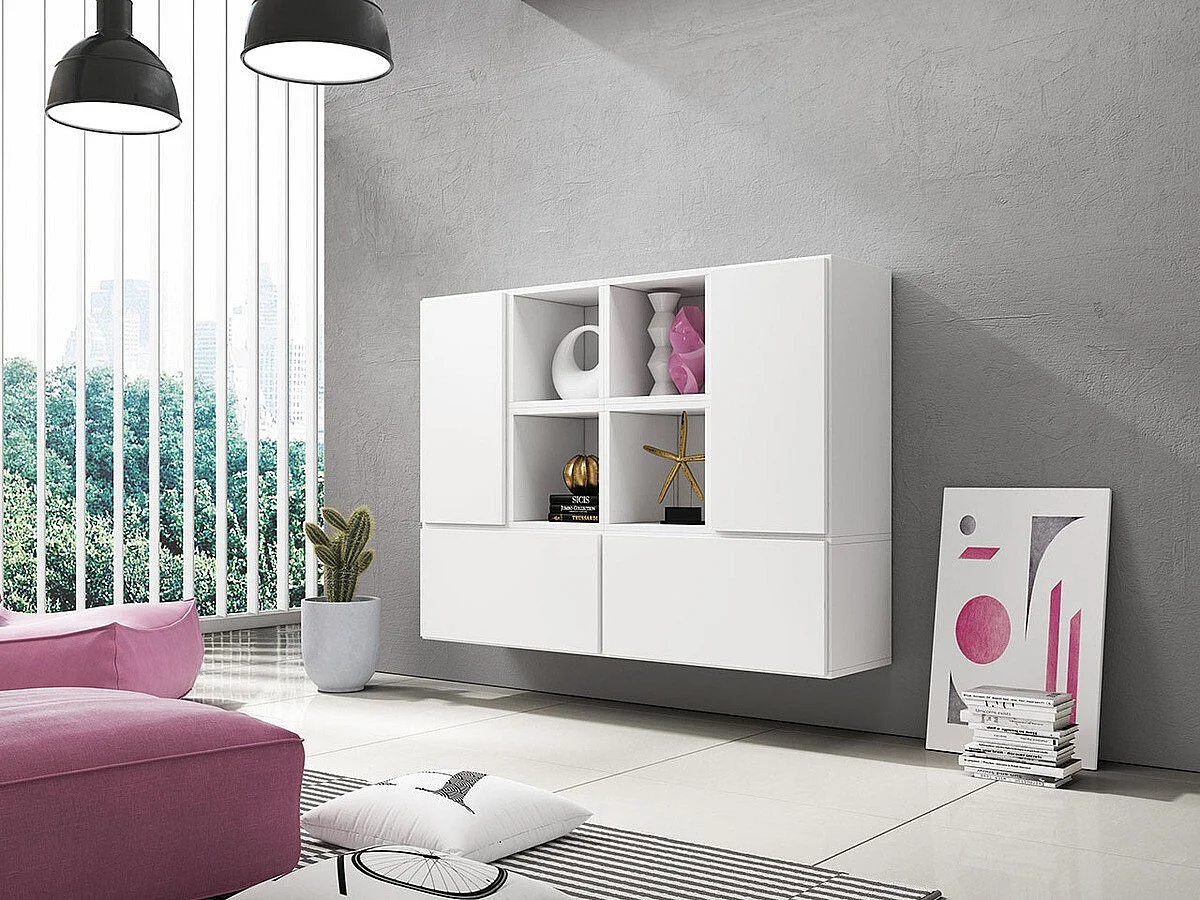 Ensemble d'armoires Corbele 124, Blanc, 113x150x39cm, MDF|Stratifié