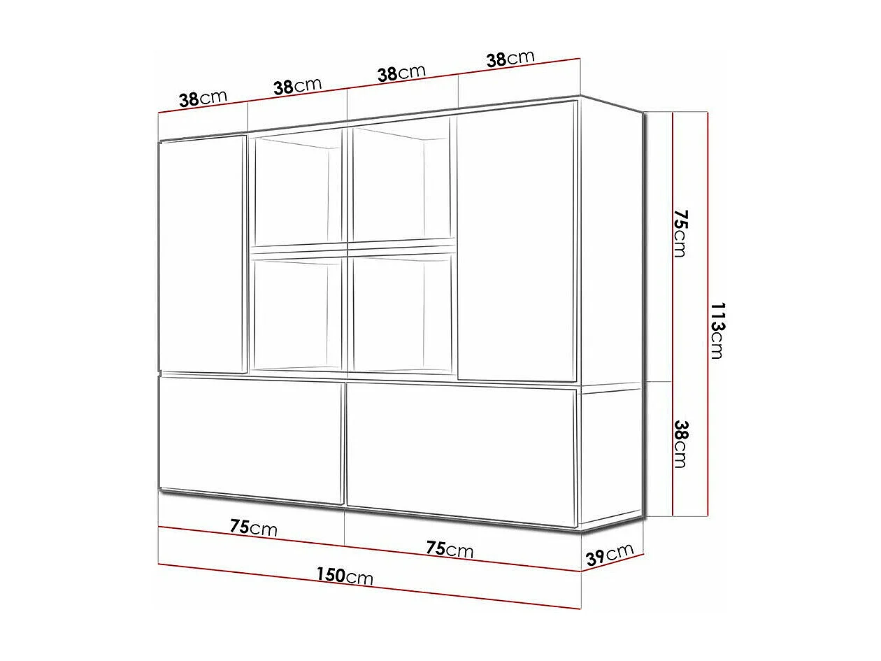 Aparador Charlotte C124, Blanco, 113x150cm, Número de puertas: 4.0039cm