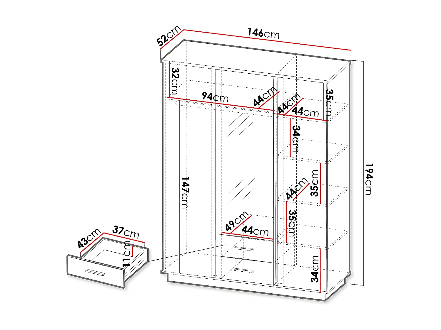 Roupeiro Ogden J120, 194x146x52cm