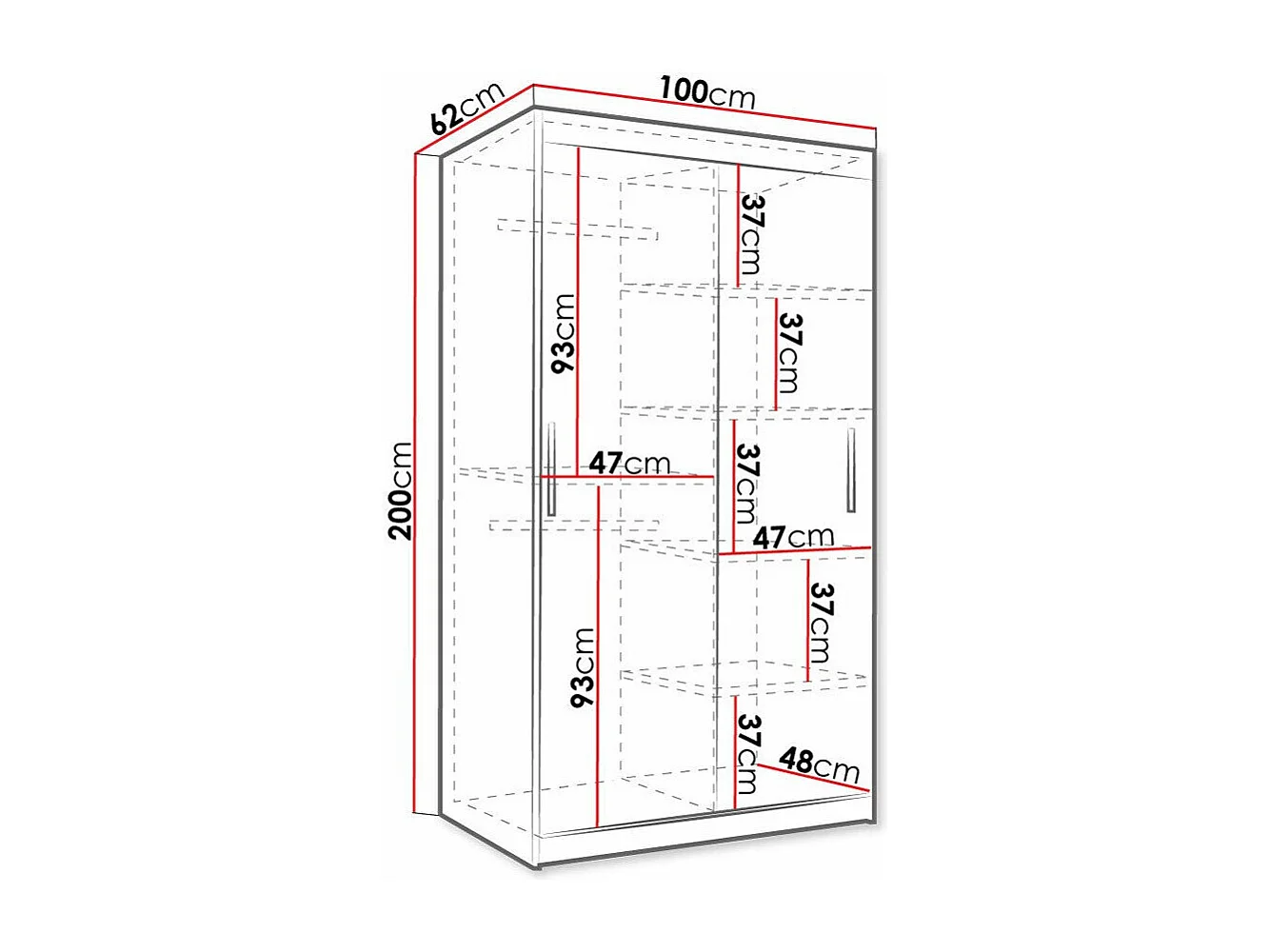 Armario Hartford 464, Nogal|Negro, 200x100x62cm, Puertas de armario: Correderas