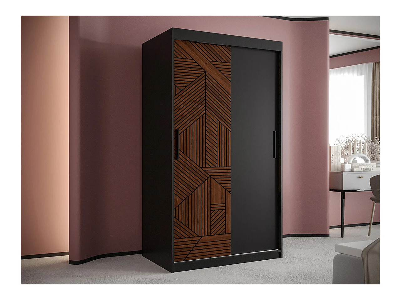 Armoire Hartford 464, Noyer|Noir, 200x100x62cm, Portes d'armoire: Coulissantes