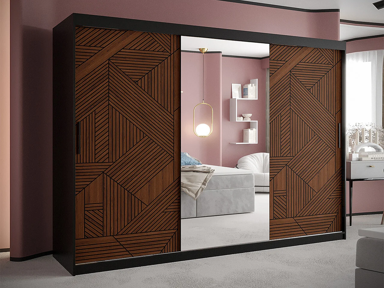Armoire Hartford 469, Noyer|Noir, 200x250x62cm, Portes d'armoire: Coulissantes