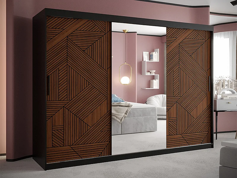 Armoire Hartford 469, Noyer|Noir, 200x250x62cm, Portes d'armoire: Coulissantes