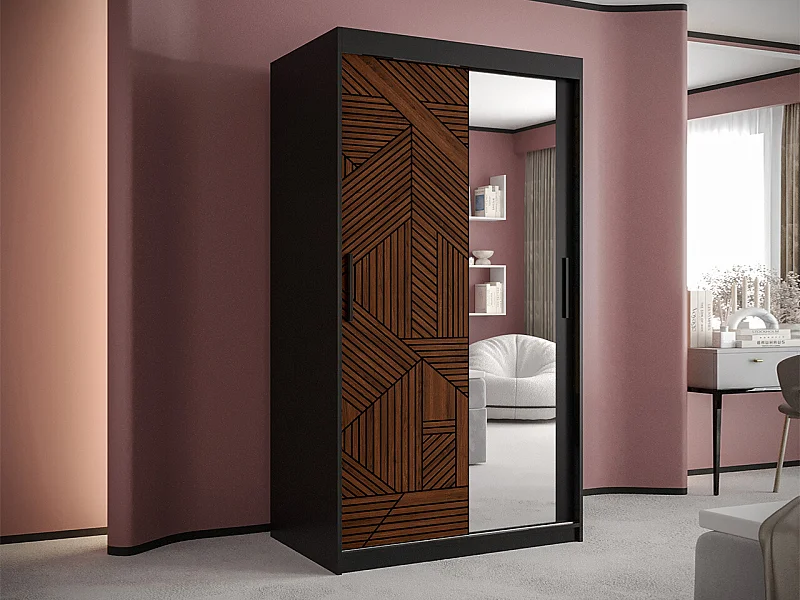 Armoire Hartford 467, Noir|Noyer, 200x100x62cm, Portes d'armoire: Coulissantes