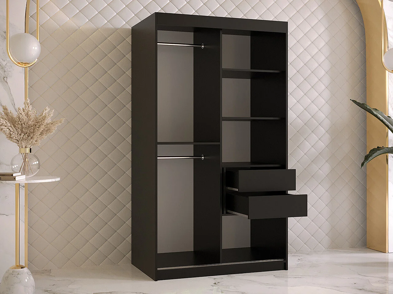 Armario Hartford 467, Nogal|Negro, 200x100x62cm, Puertas de armario: Correderas