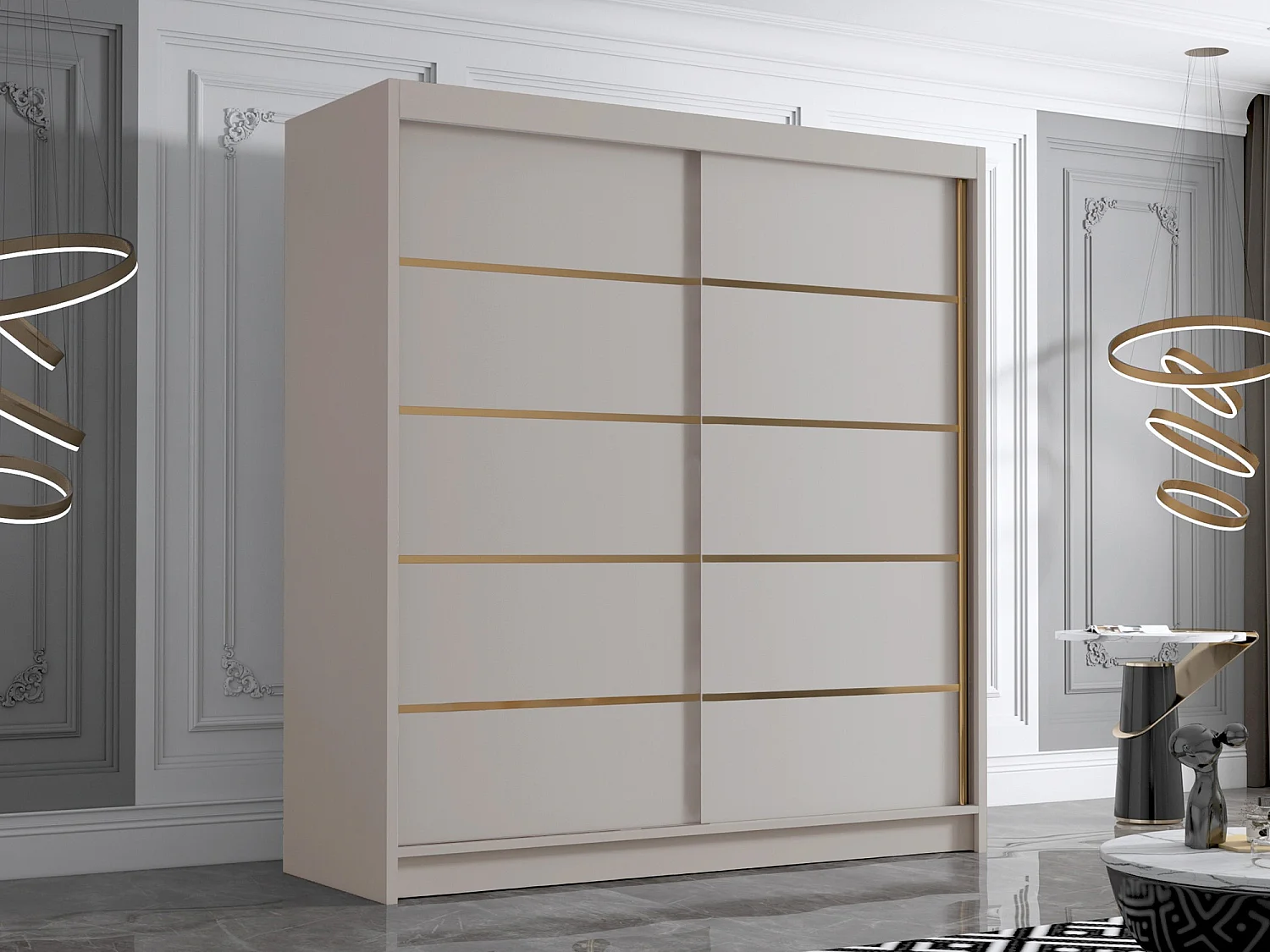 Armoire Closico 186, Cachemire, 215x180x58cm, Portes d'armoire: Coulissantes