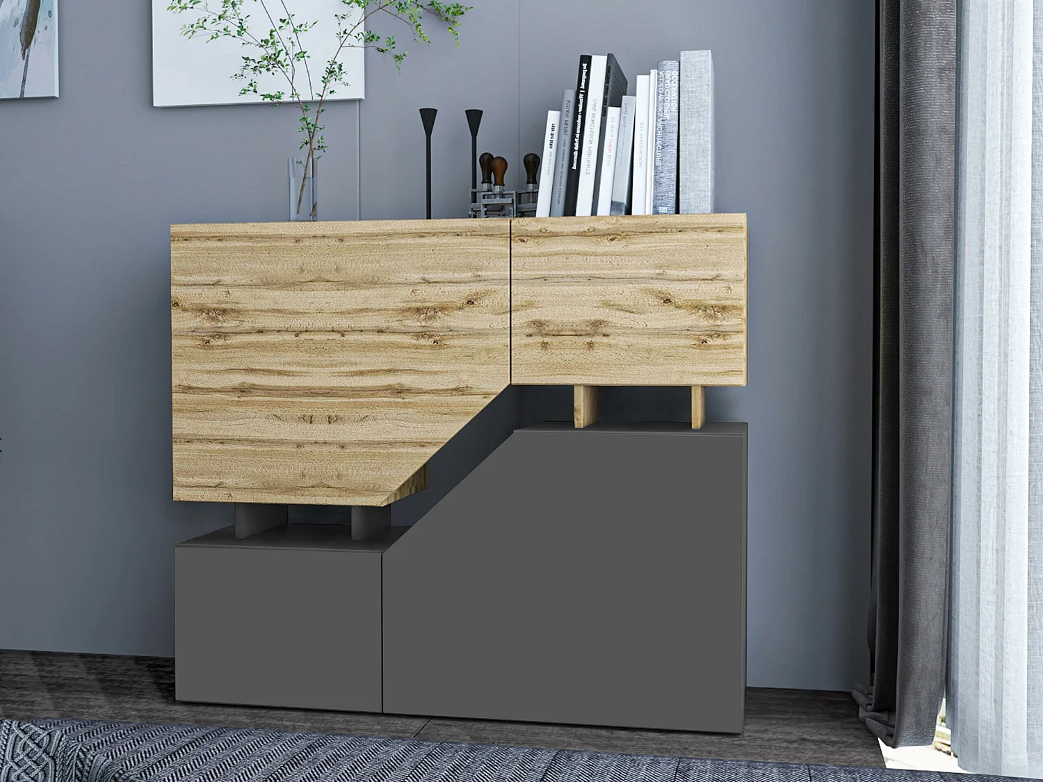Buffet Comfivo Daldune 101, Anthracite|Chêne wotan, 100x120cm, Le nombre de portes: 435cm