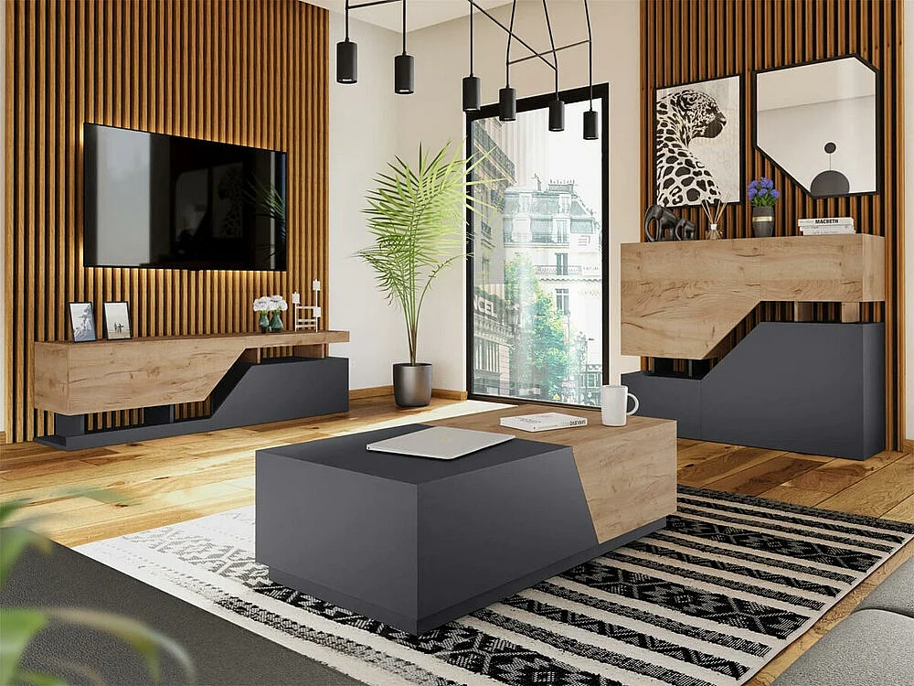 Buffet Comfivo Daldune 101, Anthracite|Chêne wotan, 100x120cm, Le nombre de portes: 435cm